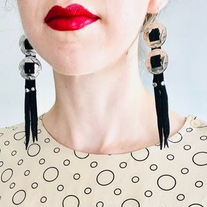 Handcrafted Black Small Genuine Leather Western Silver Concho Earrings